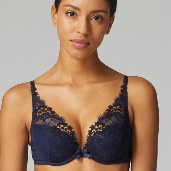 SIMONE PERELE Wish Push Up Plunge Bra in Night Blue Lace - Size 34A NWT - Picture 2 of 15